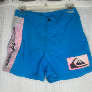 Vintage Men's Quiksilver Blue & Pink Board Surf Shorts 29 XS